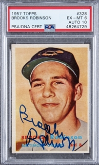 1957 Topps #328 Brooks Robinson Signed Rookie Card – PSA EX-MT 6, PSA/DNA 10 Signature!